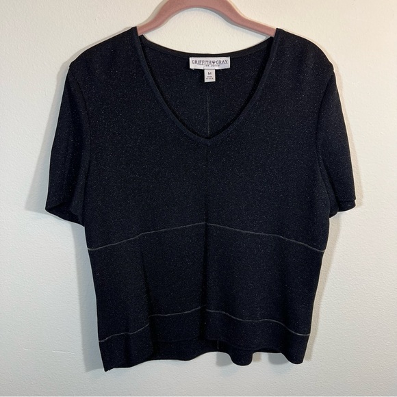 ✨ Griffith Gray for St. John Women’s Black Sparkly Blouse Top Medium - Picture 1 of 10
